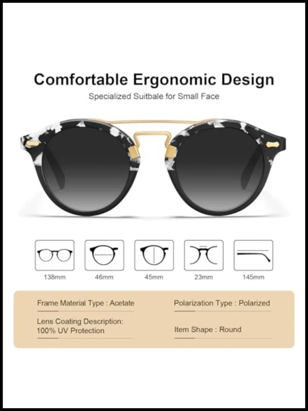 Double Bridge Acetate Polarized Sunglasses UV400 Protection